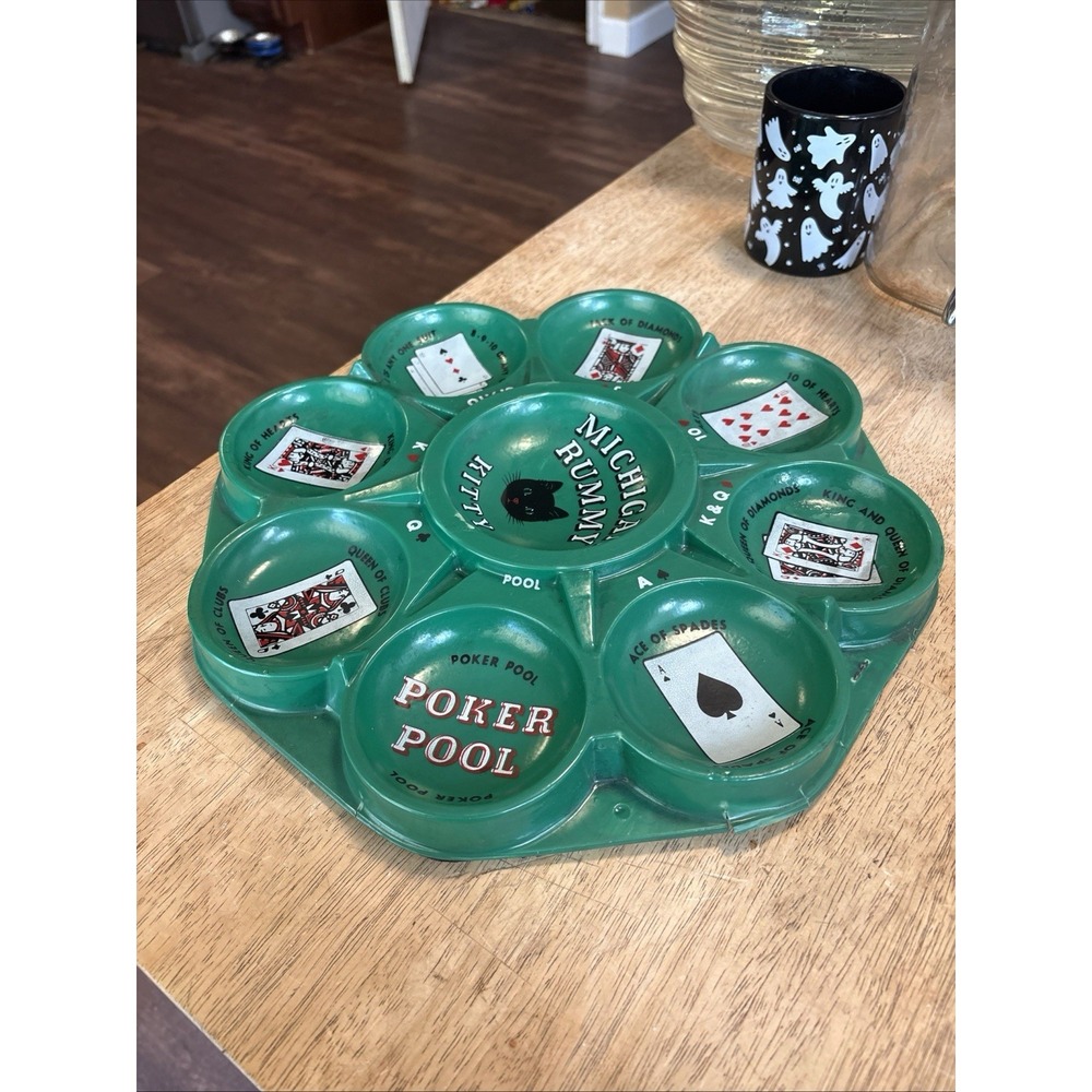 Vintage 1966 Michigan Rummy Kitty Poker Pool Game Green Plastic Board Tray Only
